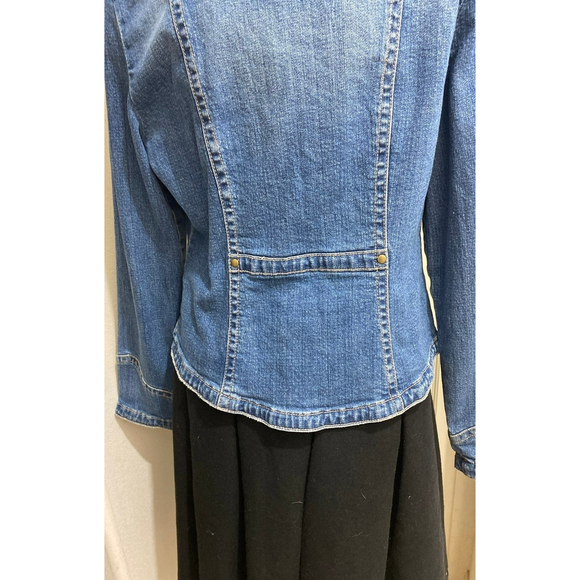 WOMEN'S DENIM JEAN JACKET BY LAL LIVE A LITTLE DISTRESSED SIZE LARGE - Picture 7 of 8